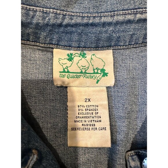 Vintage Quacker Factory 2X Denim Jean Jacket – Sparkly Rhinestone Hearts – Y2K - Picture 11 of 13